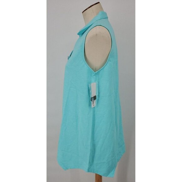 Soft Surroundings Med Danielle Turquoise Sleeveless Mismatch Button Tank NWT - Picture 7 of 14